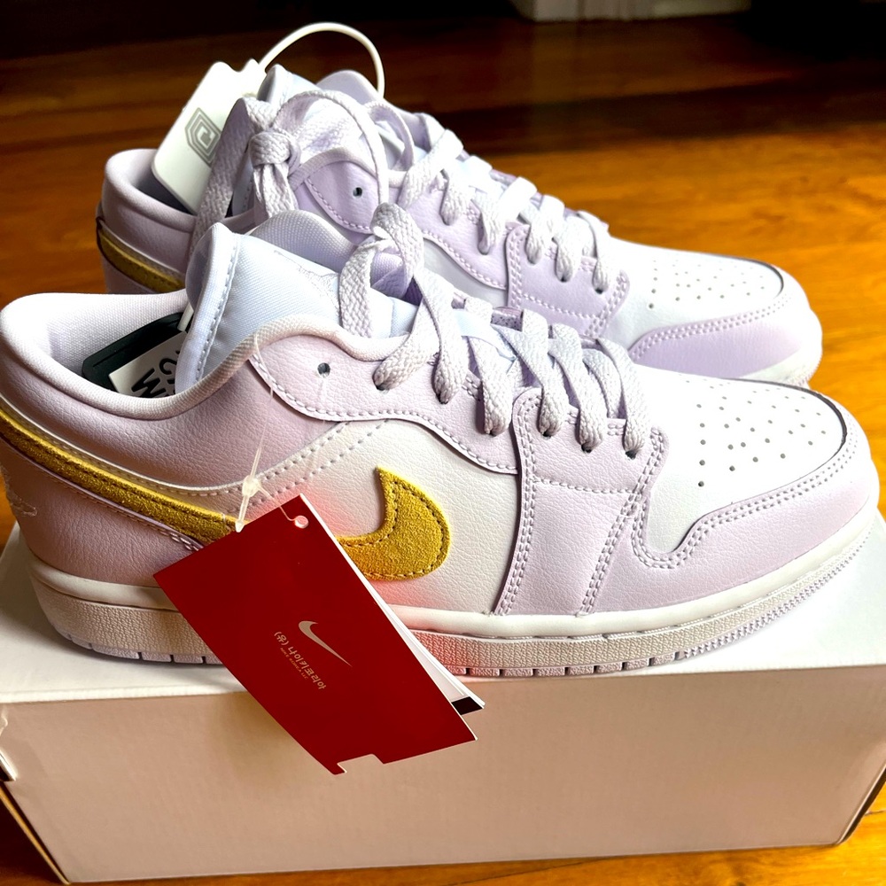 Brand new with tags. Nike Air Jordan 1 low women’s. Barely grape / lemon wash
